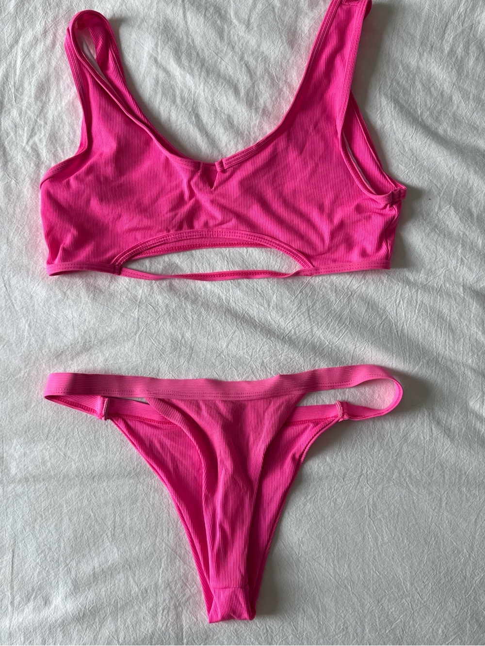 Hot Pink Ribbed Two-Piece Bikini Set